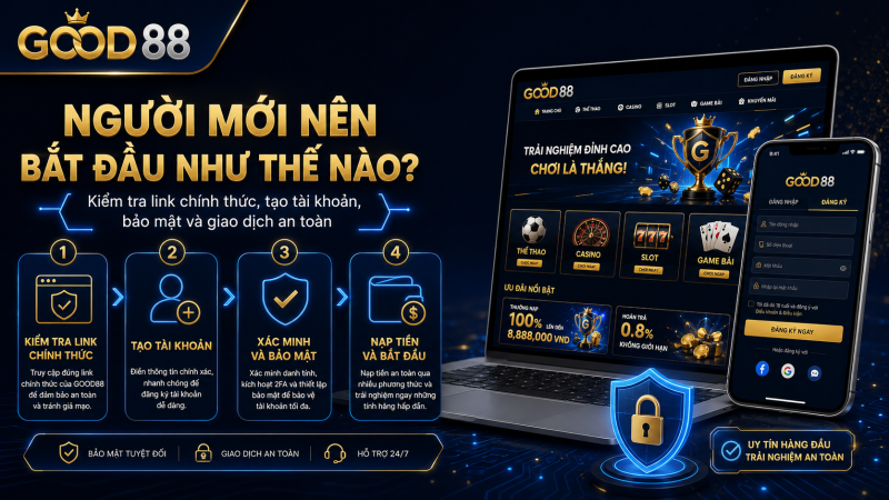 Laptop và smartphone minh họa 4 bước đăng ký GOOD88.